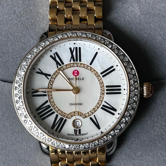 Michele Gold and Silver Diamond Watch